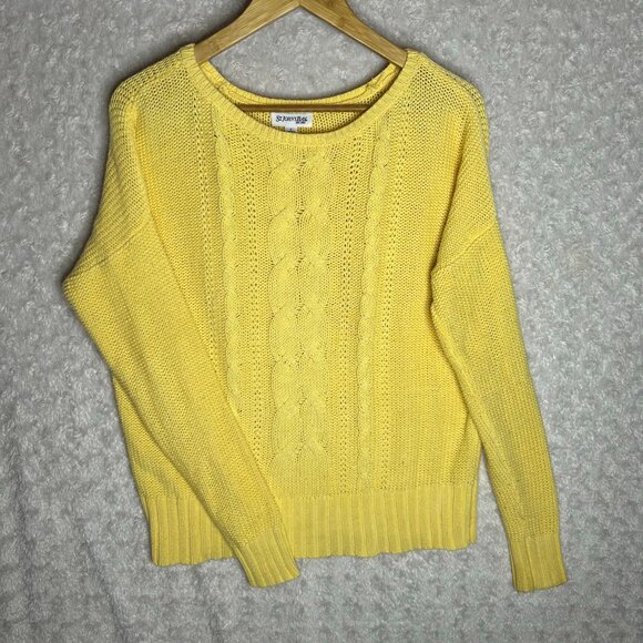 St. John’s Bay Women's Bright Yellow Cable Knit‎ Round Neck Sweater Size Large - Picture 1 of 6